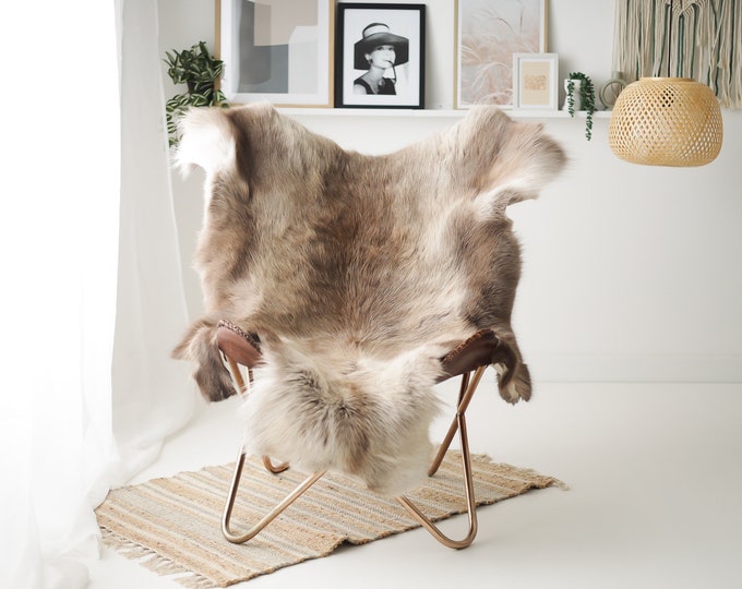 Reindeer Hide | Reindeer Rug | Reindeer Skin | Throw XXL EXTRA LARGE - Scandinavian Style Christmas Decor Brown White Hide #Re301