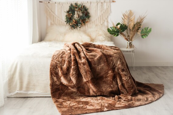 Luxurious Patchwork Toscana Sheepskin Real Fur Throw | Real Fur Blanket | Carmel Sheepskin throw | Boho Throw | 5FU1