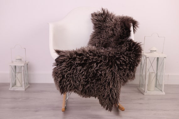 Genuine Rare Tuscan Lamb Sheepskin Rug - Curly Fur Rug - Natural Sheepskin - Black Brown Sheepskin | Small Sheepskin #4Margot6