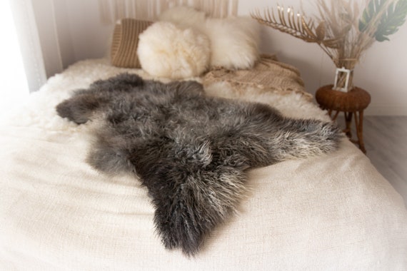 Real Sheepskin Rug Genuine Rare Gotland Sheepskin Rus - Curly Fur Rug Scandinavian Sheep skin - Gray Sheepskin #KWAGOT1