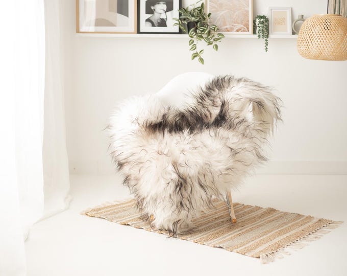 Real Icelandic Sheepskin Rug Scandinavian Decor Sofa Sheepskin throw Chair Cover Natural Sheep Skin Rugs Ivory Black #IS1113