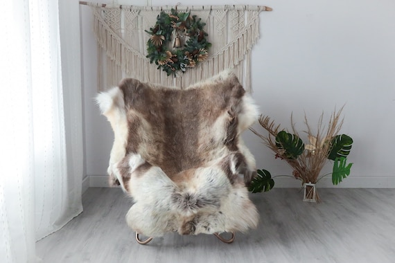 Reindeer Hide | Reindeer Rug | Reindeer Skin | Throw XXL EXTRA LARGE - Scandinavian Style Christmas Decor Brown White Hide #Pre7