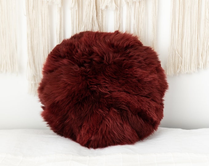 Vine Pillow Sheepskin Fur Pillow, Real fur pillow, Round fur pillow, Round sheepskin pillow, Vine round pillow, scandinavian pillow