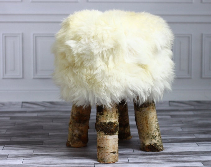 Luxury Beautiful Real SHAGGY White SHEEPSKIN STOOL, Chair, Pouf, Scandinavian Design