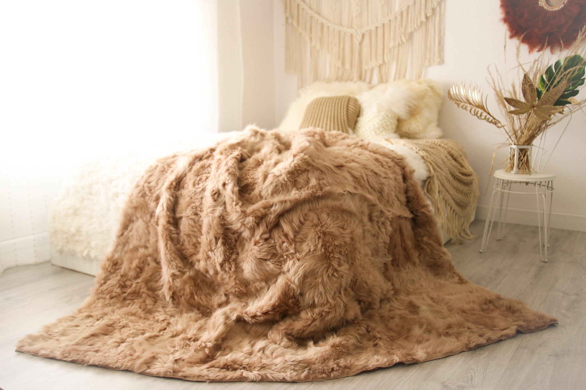 Luxurious Patchwork Toscana Sheepskin Real Fur Throw Real Fur Blanket