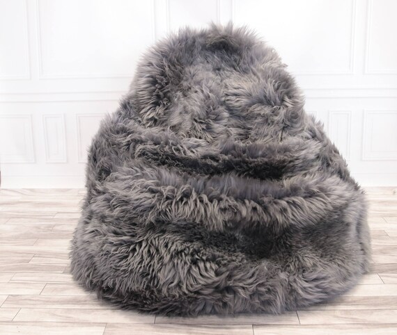 Sheepskin Beanbag Gray | Sheepskin Bean Bag | Sheepskin Pouf | Brown Bean Bag Huge Bean Bag Furry Bean Bag | Bean Bag | Beanbag |
