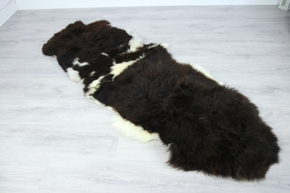 Double Sheepskin Rug | Long rug | Shaggy Rug | Chair Cover | Runner Rug | Carpet | White Brown Sheepskin | Sheepskin Rug | LUSZY19