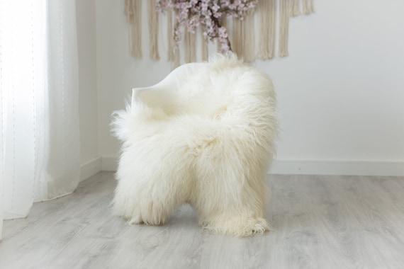 Real Sheepskin Rug Genuine Rare Mongolian Sheepskin Rug - Curly Fur Rug Scandinavian Sheep skin - Creamy White Sheepskin #G3
