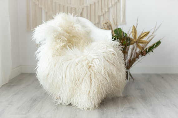 Real Sheepskin Rug Genuine Rare Mongolian Sheepskin Rus - Curly Fur Rug Scandinavian Sheep skin - Ivory Beige Curly Sheepskin #Krecisl4