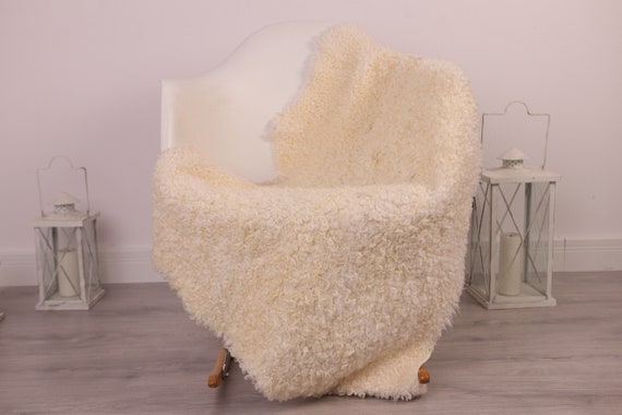 Real Sheepskin Rug Genuine Rare Gotland Sheepskin Rus - Curly Fur Rug Scandinavian Sheepvskin - White Sheepskin #4Margot14