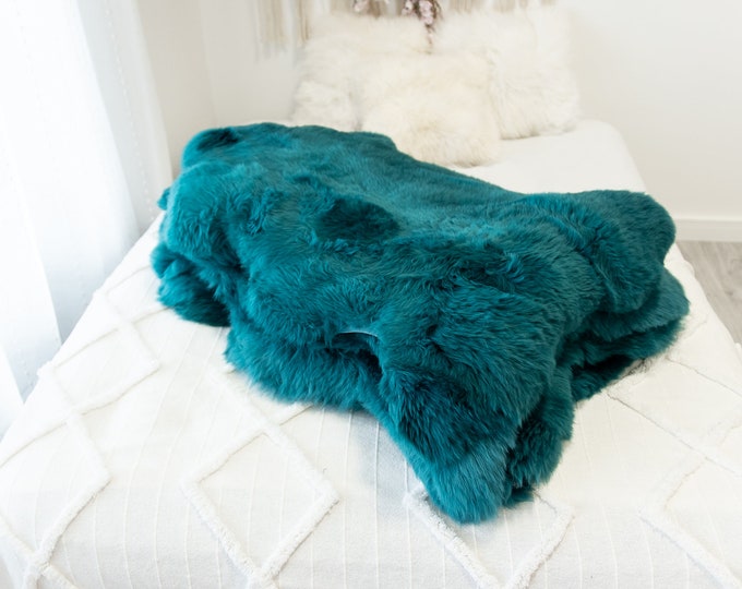 Genuine Natural Teal Green Sheepskin Rug Sheepskin Throw Scandinavian Style | Scandinavian Rug | -  WHOLESALE PACK 10 PIECES