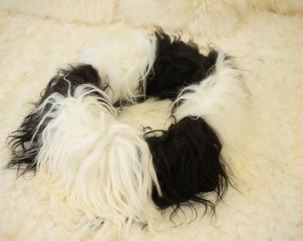 Sheepskin Cat bed Cat cave Pet bed Cat house Pet Furniture Hand Made -  Genuine Real Sheepskin Black White Colour #1bed13