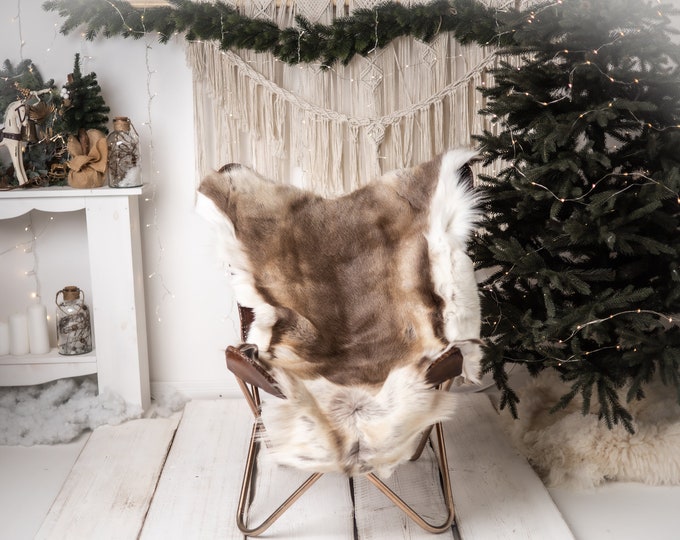 Reindeer Hide | Reindeer Rug | Reindeer Skin | Throw XXL EXTRA LARGE - Scandinavian Style Christmas Decor Brown White Hide #Reeinder125