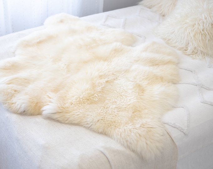 Double Merino Creamy White Sheepskin Rug | Long rug | Shaggy Rug | Chair Cover | Area Rug | Double Rug | Merino Sheep skin #7POL9