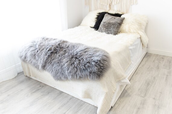 Double Gray Icelandic Sheepskin Rug | Long rug | Shaggy Rug | Chair Cover | Area Rug | Gray Rug | Carpet | Gray Sheep skin | Gray Throw