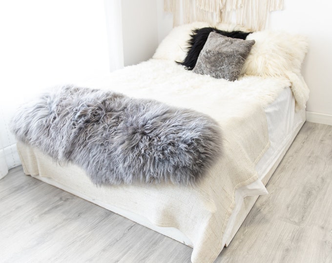 Double Gray Icelandic Sheepskin Rug | Long rug | Shaggy Rug | Chair Cover | Area Rug | Gray Rug | Carpet | Gray Sheep skin | Gray Throw