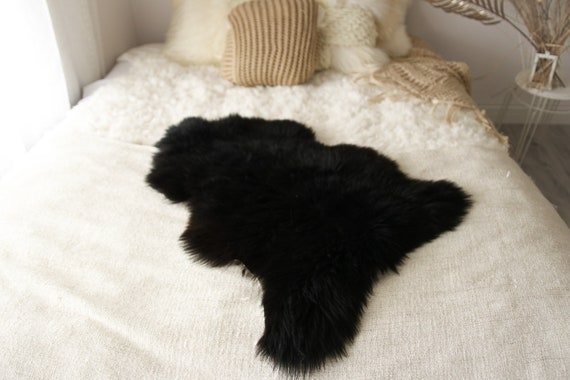Real, Natural, Genuine black Sheepskin Rug Scandinavian