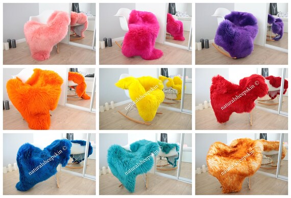 Real Sheepskin Rug White Pink Purple Orange Yellow Red Indigo Turquoise Blue Champagne Green Gray Grey