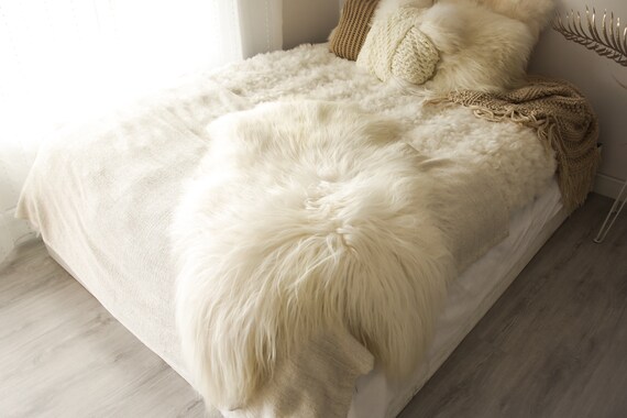 Real Icelandic Sheepskin Rug Scandinavian Decor Sofa Sheepskin throw Chair Cover Natural Sheep Skin Rugs Ivory White Fur Rug #Islbeau28