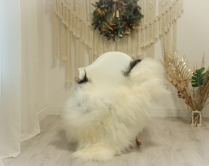 Real Icelandic Sheepskin Rug Scandinavian Decor Sofa Sheepskin throw Chair Cover Natural Sheep Skin Rugs Ivory Black #Iceland89