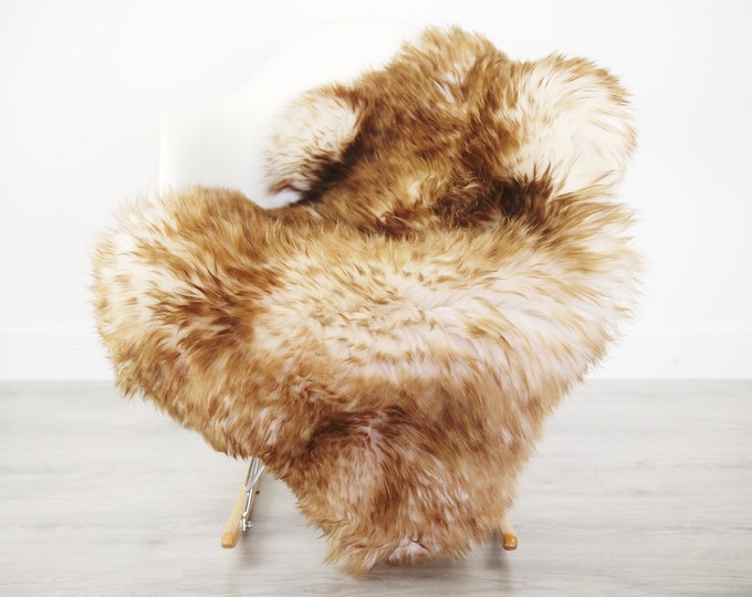 ON SALE Genuine Natural Brown tips Sheepskin Rug, Pelt, soft long fur XXL Large - Mouflon