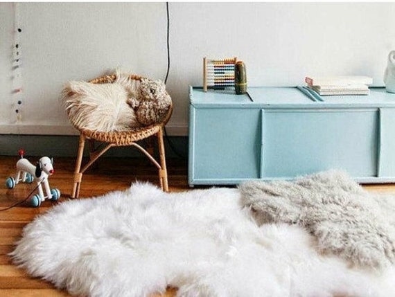 Real, Natural, Genuine Creamy White Sheepskin Rug scandinavian design perfect for a Baby room