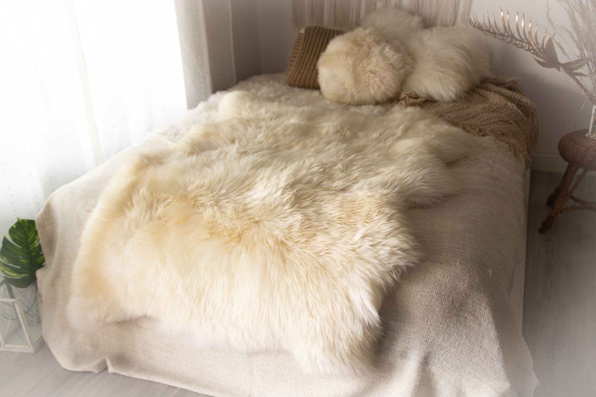 Real Fur Sheepskin Throw Super Large Sheepskin Rug Boho Blanket