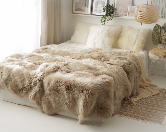 Genuine Natural Cappuccino Sheepskin Rug, Pelt Giant Sheepskin Rug, Large Sheepskin Rug Sheepskin throw Sheep Skin Cappuccino Rug