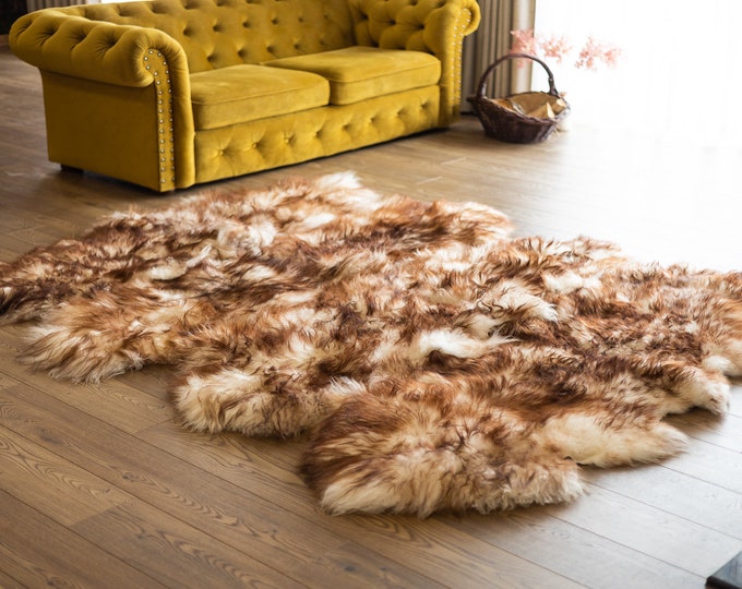 Real Icelandic White Brown Tips Rug Fur Sheepskin Throw | Super Large | Sheepskin Rug | Boho Blanket | Scandinavian Home