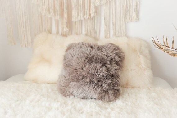 Sheepskin Pillow ON SALE Beautiful Natural Creamy White Real Sheepskin Decorative Cushion Both Side Fur Scandinavian Style