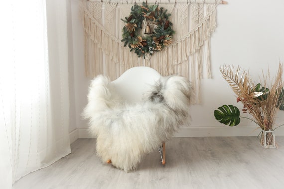 Real Icelandic Sheepskin Rug Scandinavian Decor Sofa Sheepskin throw Chair Cover Natural Sheep Skin Rugs Gray White #Iceland43