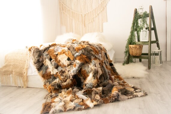 Luxurious Toscana Sheepskin Real Fur Bed Spread Throw Real Fur Blanket Sheepskin throw Sofa Cover Luxury Blanket Comforter Boho FU40