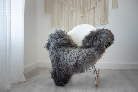 Real Sheepskin Rug Genuine Rare Gotland Sheepskin Rus - Curly Fur Rug Scandinavian Sheep skin - Gray Ivory Sheepskin #G33