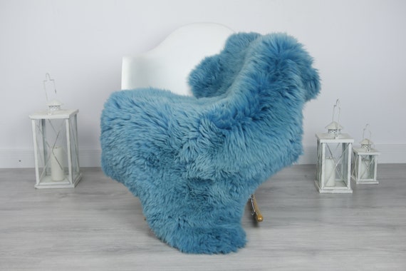 Real Sheepskin Rug Shaggy Rug Chair Cover Sheepskin Throw Sheep Skin Blue Sheepskin Home Decor Rugs #7her10