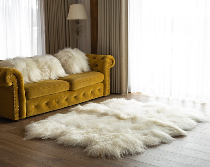 Genuine Natural creamy white Sheepskin Rug, Pelt,  Giant Sheepskin throw Octo, Deca LARGE SIZES