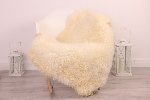 Real Sheepskin Rug Genuine Rare Gotland Sheepskin Rus - Curly Fur Rug Scandinavian Sheepvskin - Beige Sheepskin #4Margot16