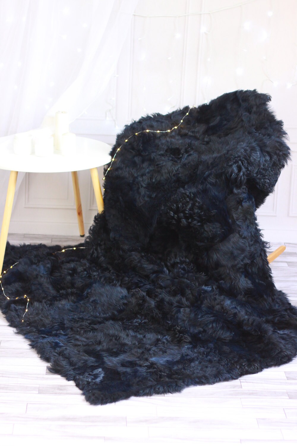 ON SALE Sheepskin Throw Navy Blue Bed Throw Navy Fur Throw Sofa