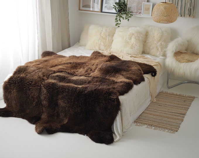 Real Fur Sheepskin Throw | Super Large | Sheepskin Rug | Boho Blanket | Merino Sexto sheepskin Made Of 6 Sewn Sheepskins | 24POL23