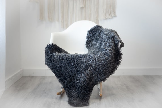 Real Sheepskin Rug Genuine Rare Gotland Sheepskin Rus - Curly Fur Rug Scandinavian Sheep skin - Gray Sheepskin #G24