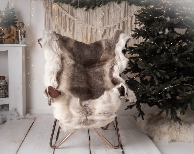 Reindeer Hide | Reindeer Rug | Reindeer Skin | Throw XXL EXTRA LARGE - Scandinavian Style Christmas Decor Brown White Hide #Reeinder107