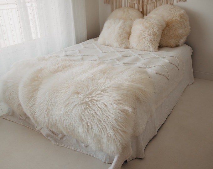 Triple Creamy White Merino Sheepskin | Long rug | Shaggy Rug | Chair Cover | Area Rug | Scandinavian Rug Creamy White Throw 6POL17