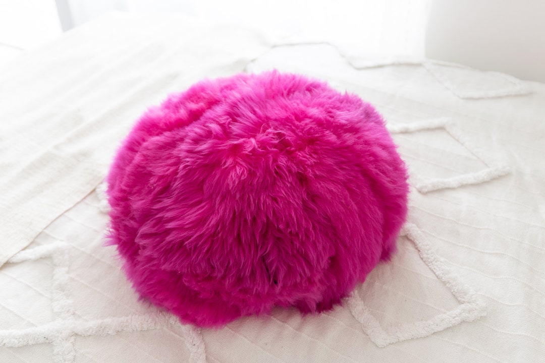 Pink Pillow Sheepskin Fur Pillow Real Fur Pillow Round Fur Etsy