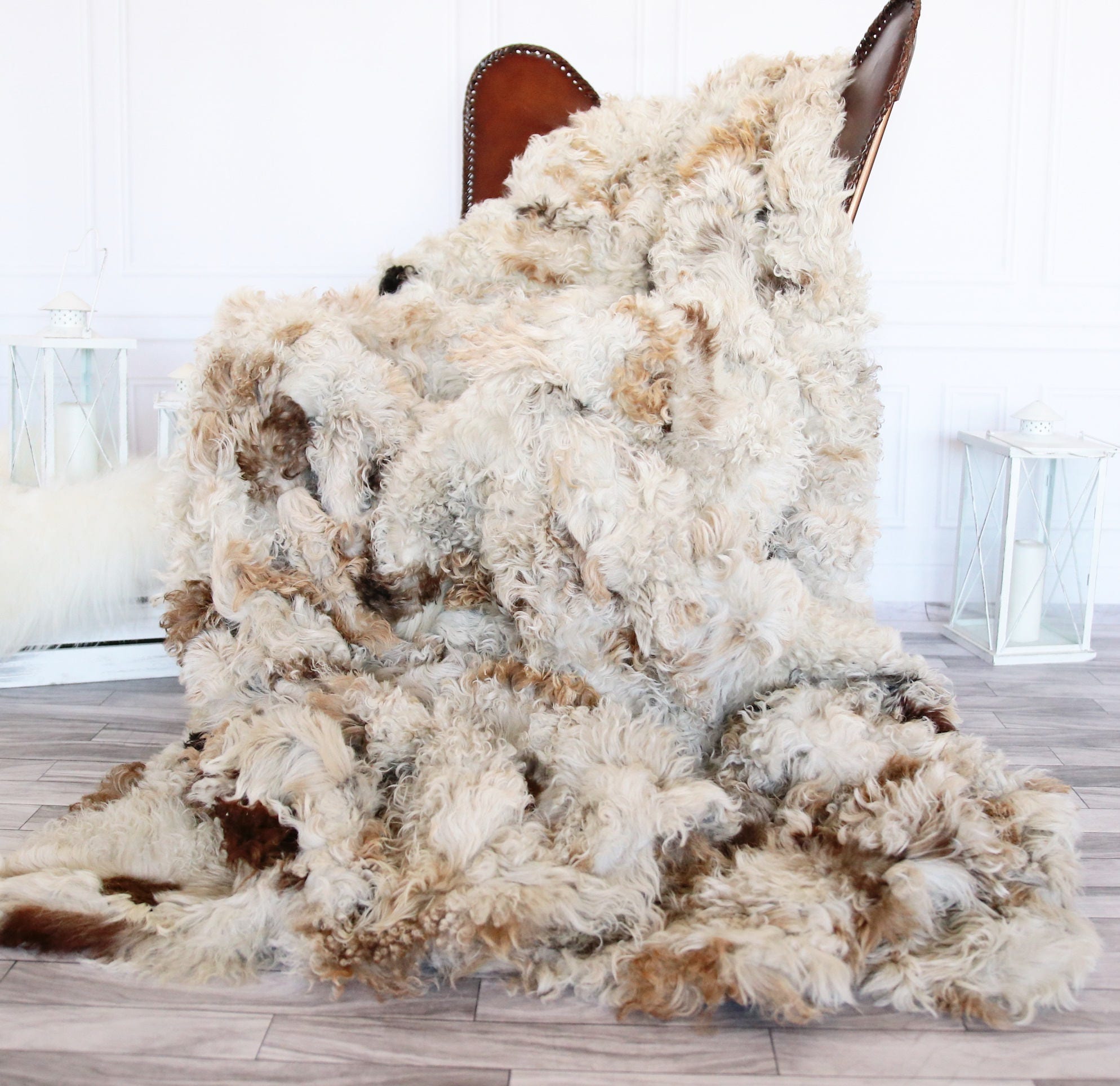 Sheepskin Throw Gotland Bed Throw Beige Throw Sofa Throw Scandinavian Bed Throw