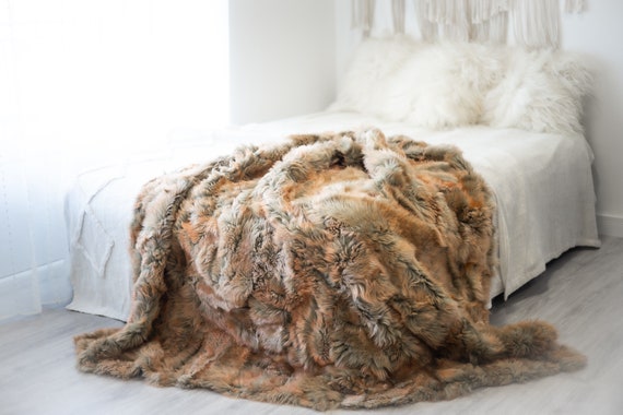 Luxurious Patchwork Toscana Sheepskin Real Fur Throw | Real Fur Blanket | Sheepskin throw | Sheepskin Blanket | Boho Throw |FuFu116