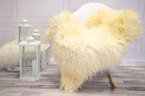 Genuine Rare Gotland Sheepskin Rug - Curly Fur Rug - Natural Sheepskin - Ivory Sheepskin #DECGOT18