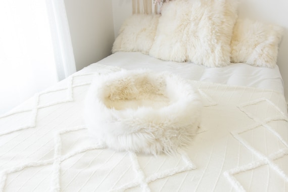 Sheepskin Cat Bed Or Dog Bed Cat Cave Unique Pet Bed Cat House Pet Furniture Hand Made With Genuine Real Sheepskin XXL Extra Large #Bed36