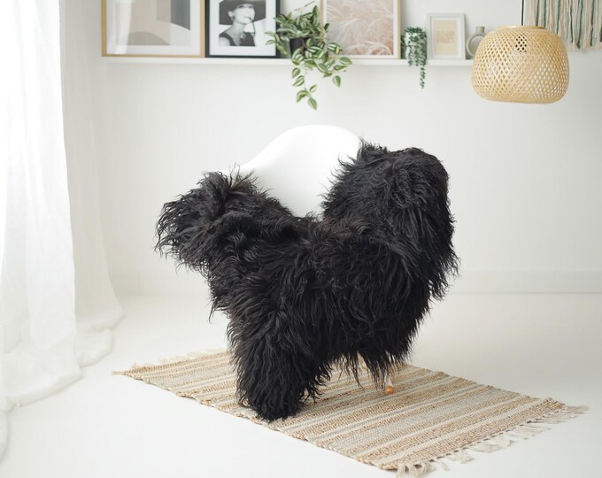 Real Icelandic Sheepskin Rug Scandinavian Decor Sofa Sheepskin throw Chair Cover Natural Sheep Skin Rugs Curly Black #IS87