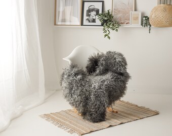 Real Sheepskin Rug Genuine Rare Gotland Sheepskin Rus - Curly Fur Rug Scandinavian Sheep skin - Gray Brown Sheepskin #G12