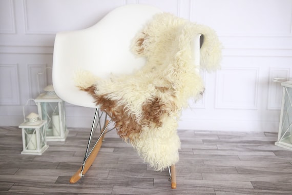 Genuine Rare Tuscan Lamb Sheepskin Rug - Curly Fur Rug - Natural Sheepskin - Ivory Brown Sheepskin | Small Sheepskin #2MARGOT15