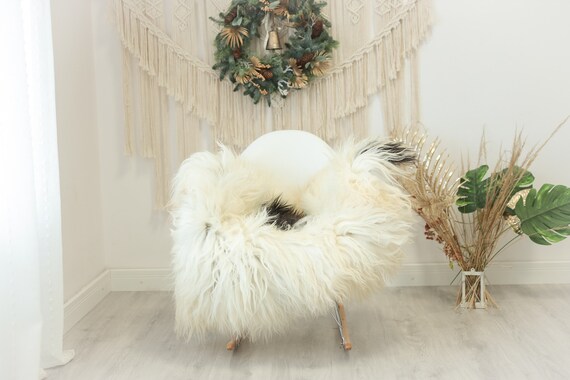 Real Icelandic Sheepskin Rug Scandinavian Decor Sofa Sheepskin throw Chair Cover Natural Sheep Skin Rugs Ivory Brown #Iceland105